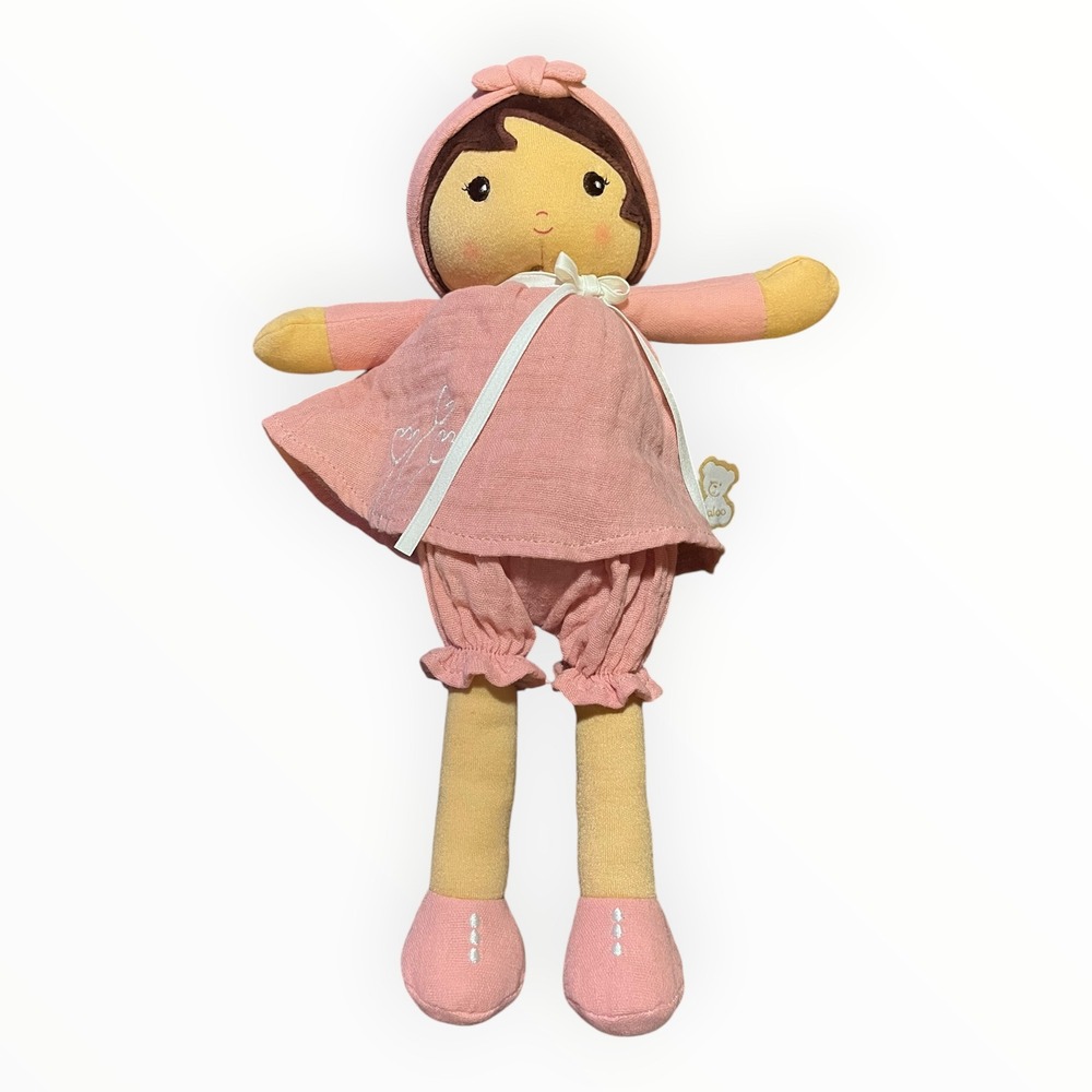 Kaloo‎ Tendresse Rose Plush Doll Pink Muslin Dress Soft First Baby Toy 12.5 inch